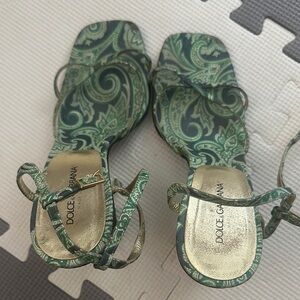 Dolce & Gabbana Green and Gold Sandals Elegant Design